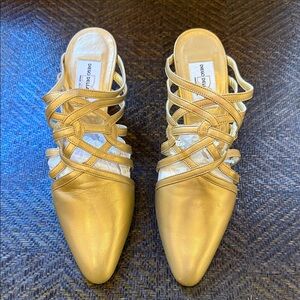 Diego Della Valle Gold Strappy Mules 39 NWOT